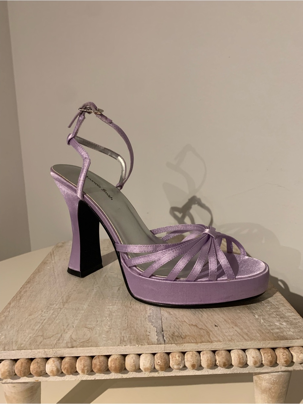 Amanda Smith Lavender Satin Strappy Platform Heels - Picture 5 of 7